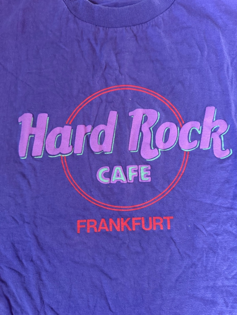 Vintage 90s Hard Rock Cafe Frankfurt Purple Logo T-Shirt Single Stitch